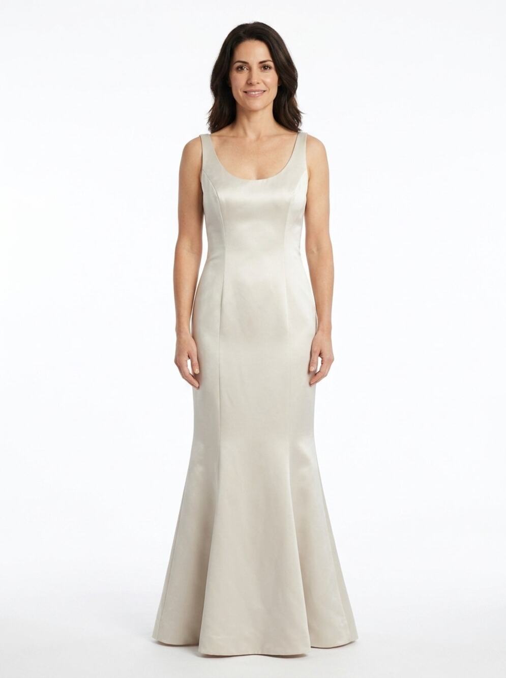 Vera Wang Beige Satin Scoop Neck Floor Length Gown Dress Women Size 10